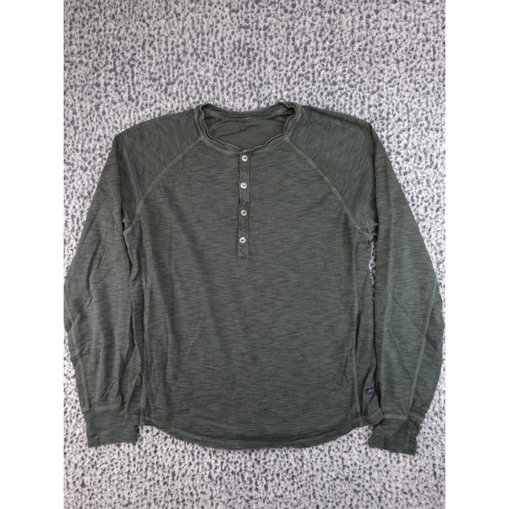 Good Man Brand Henley Shirt Mens Medium Green Slub Knit Raglan Long Sleeve‎ Top